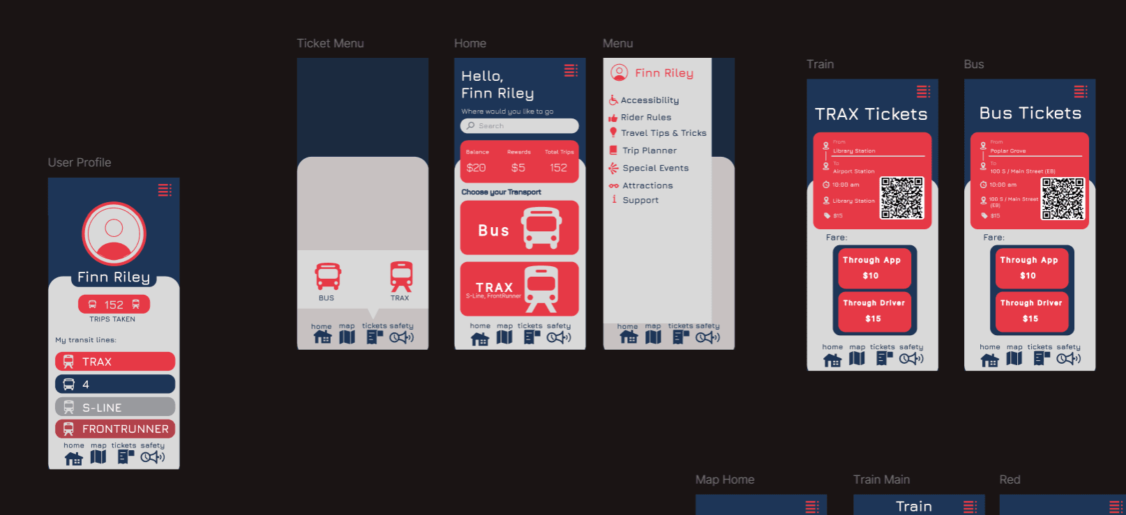 Picture of the design of the trax app